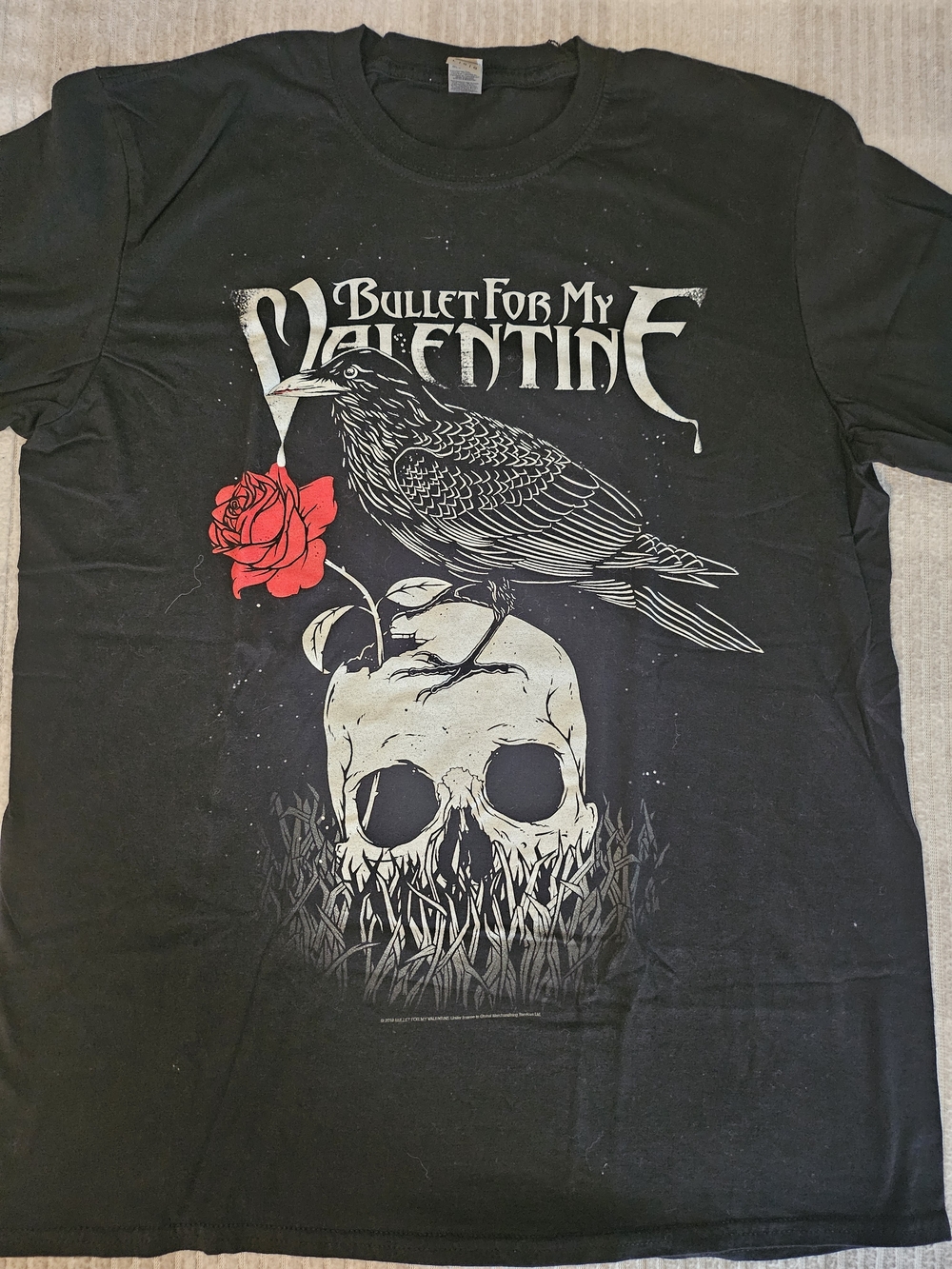 Gildan Black Bullet For My Valentine Skull & Raven Tee with Red Rose